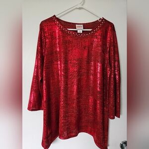 Ladies blouse shiny cherry red large